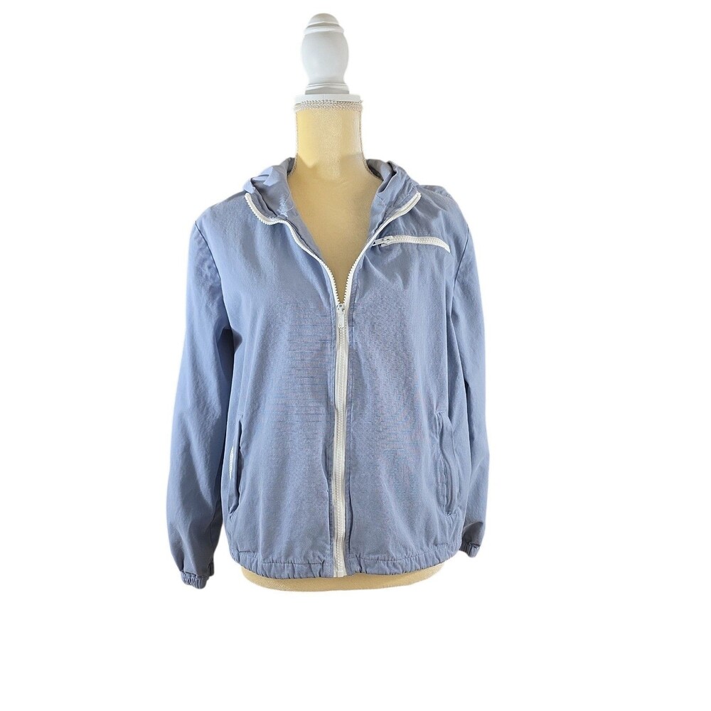 John Galt Jacket Womens One Size Hooded Windbreaker Lightweight Full Zip Blue